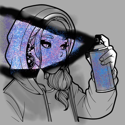 a realistic girl, spray painting