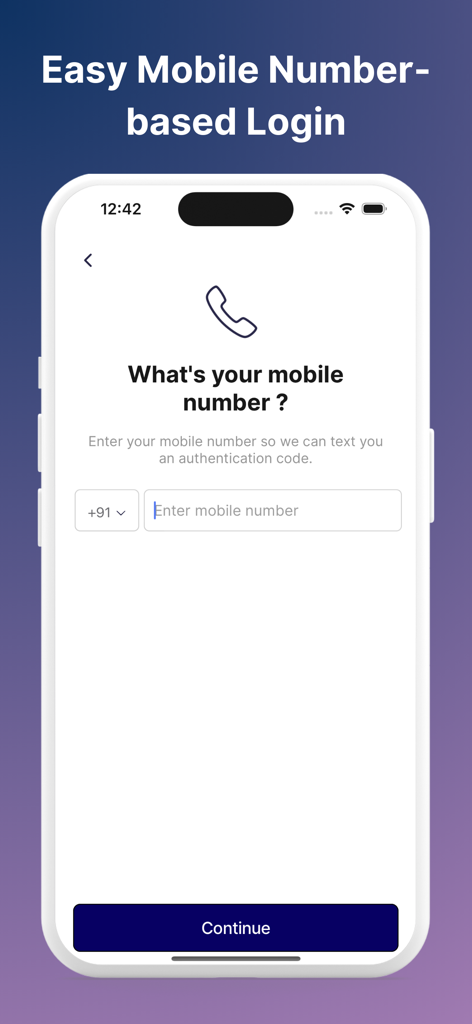 Conceptual Psych - Mobile number based login screen for the Conceptual Psych app