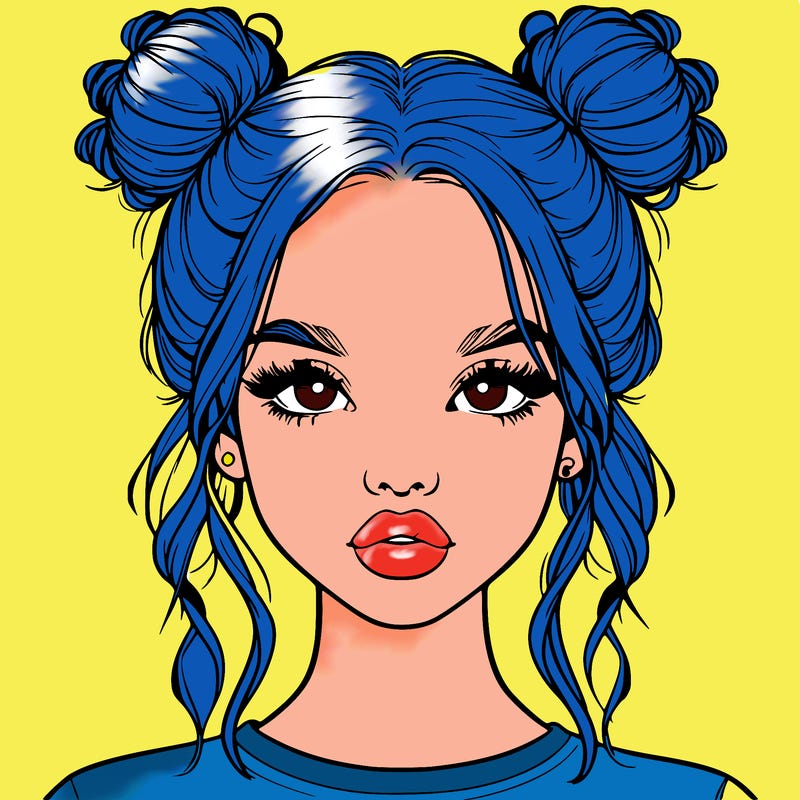 realistic girl with two buns in hair and lips