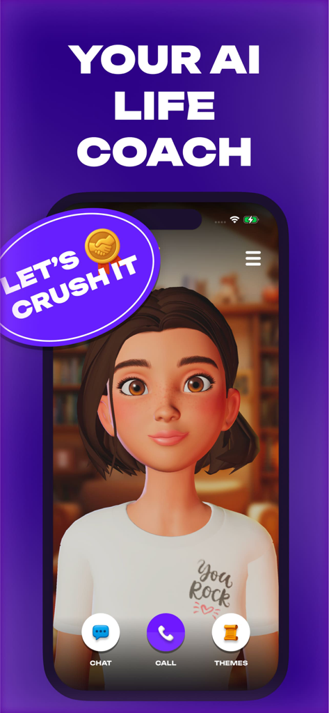 Emily: AI Life Coach - Emily AI Life Coach mobile application interface featuring a friendly digital avatar and coaching options