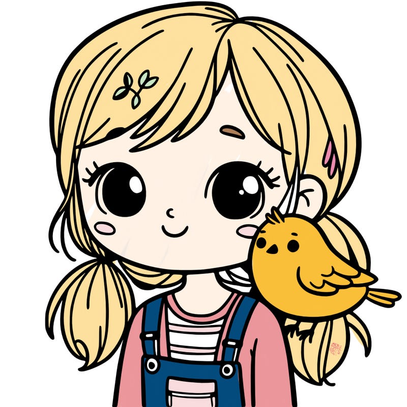 little girl with a bird on her shoulder