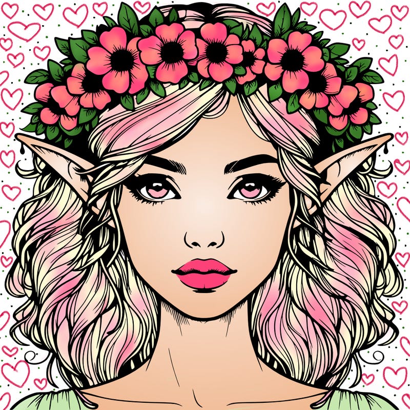 realistic female elf with flower crown