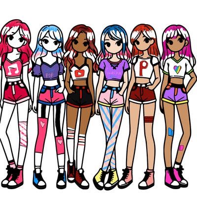 a group of girls wearing crop tops and shorts