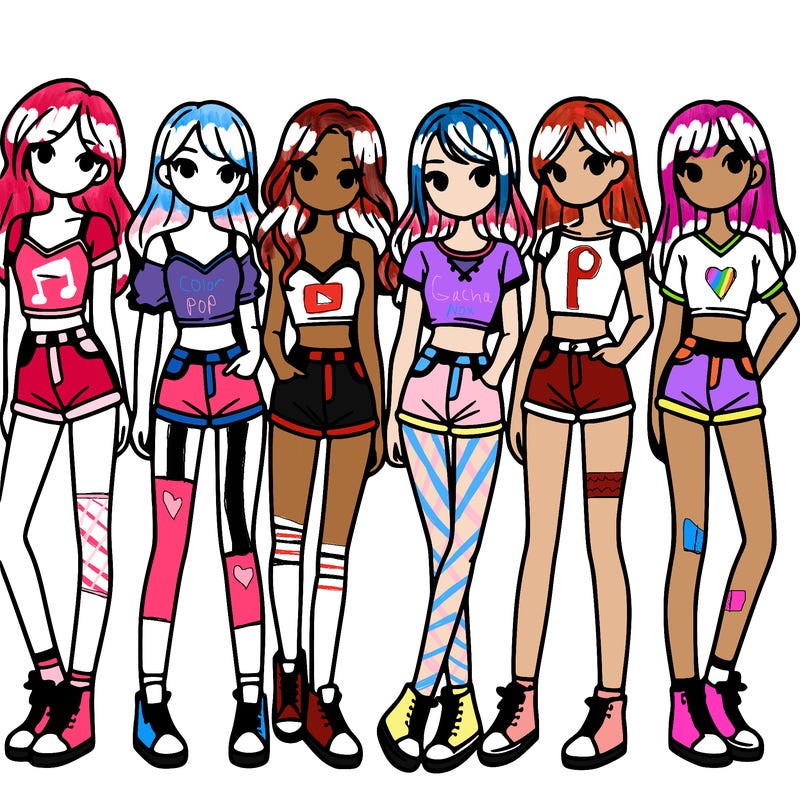 a group of girls wearing crop tops and shorts