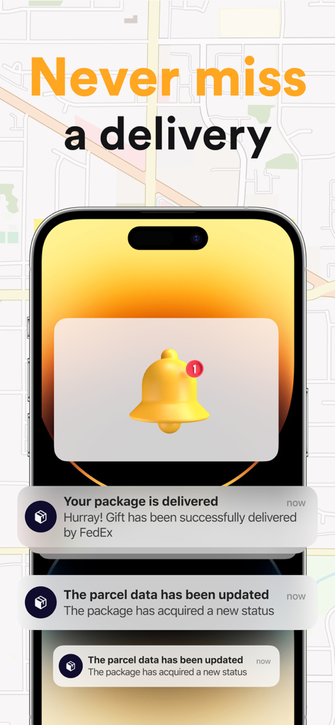 Package Tracker - Tracking App - Smartphone displaying real-time package delivery notifications and status updates.