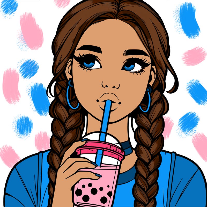realistic girl with braided hair drinking boba