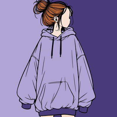 realistic girl with a oversized sweatshirt on and a bun