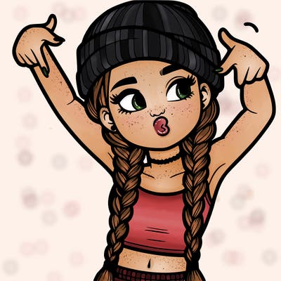 realistic teenage girl with braids and a beanie and crop top doing 🫶🏼