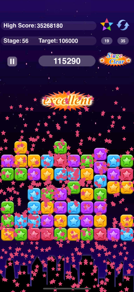 Pop Star - Block Star - Gameplay screenshot of Pop Star - Block Star showing colorful blocks and star clearing animations