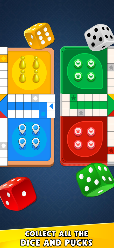 Ludo Blitz: Fun Dice Game - Collection of colorful dice and puck designs in the Ludo Blitz game