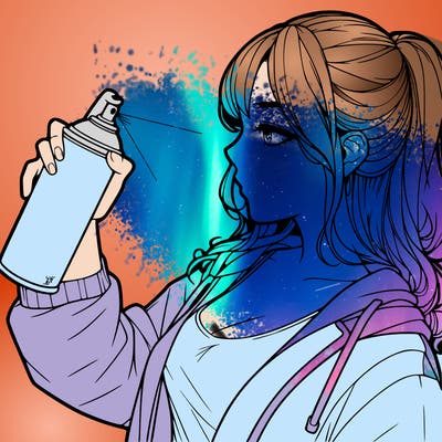 a realistic girl spray, painting