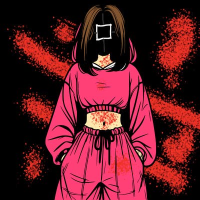 realistic girl faceless with baggy pants and a crop top