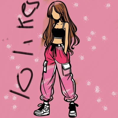 girl in baggy pants crop top and long hair