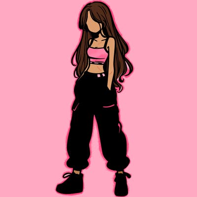 girl in baggy pants crop top and long hair