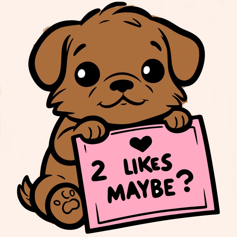 a puppy holding a sign that says 2 likes maybe?
