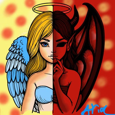 realistic angel half demon