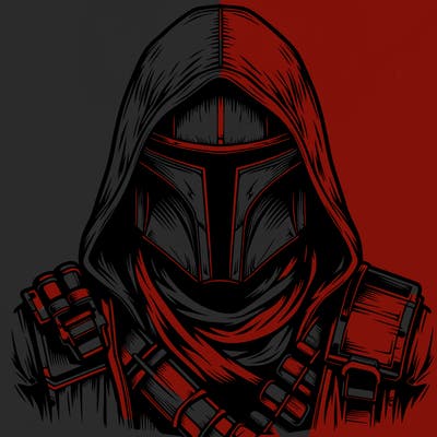 realistic warrior bounty hunter with mask and hood on