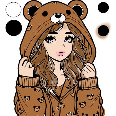 realistic girl in a animal pjs hoodie