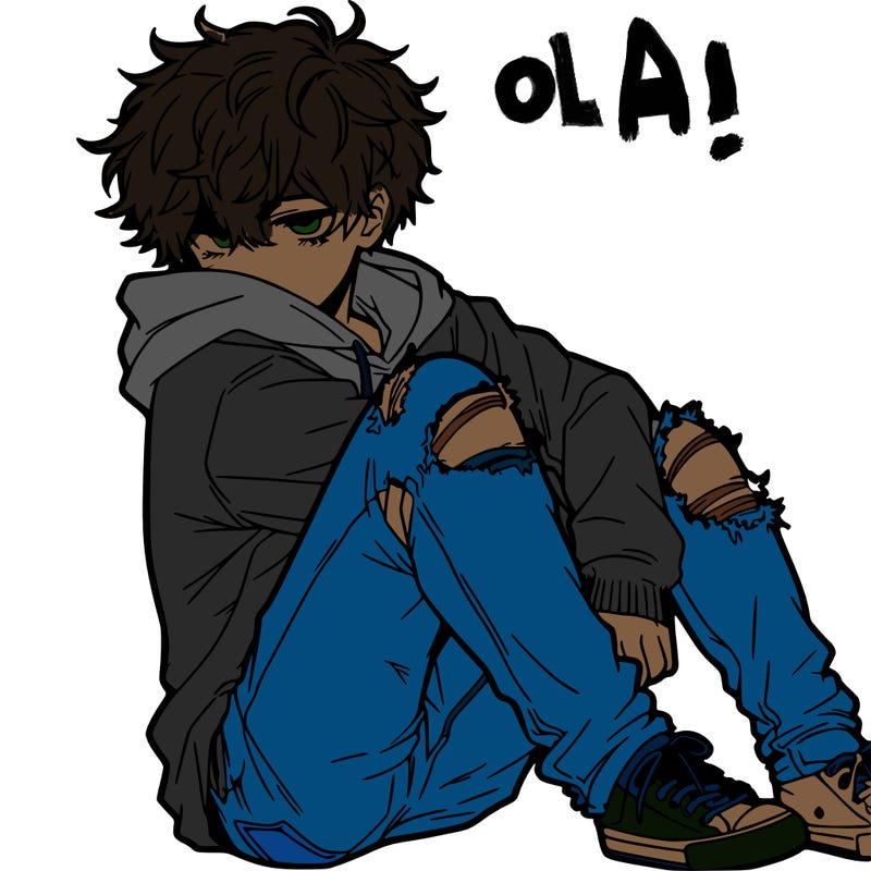 a male hoddie ripped jeans messy hair anime
