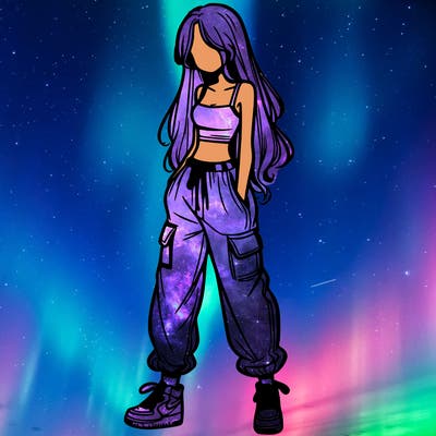 girl in baggy pants crop top and long hair