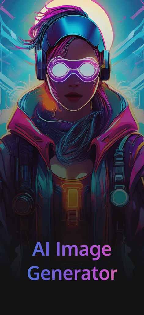 Avatar feminino futurista com óculos brilhantes e luzes de neon