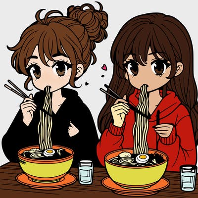 girls eating ramen