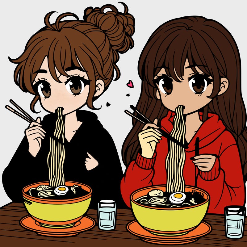 girls eating ramen