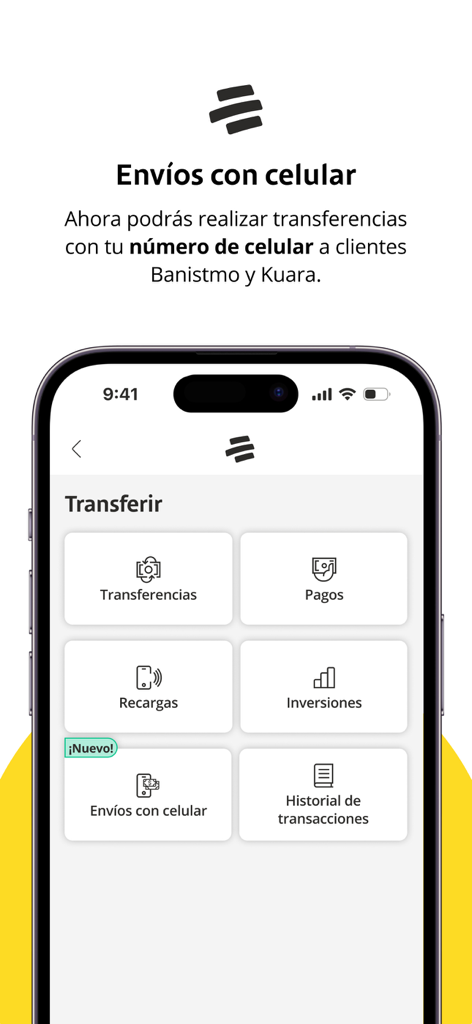 Banistmo mobile app screen showing options for transfers payments and mobile number transactions