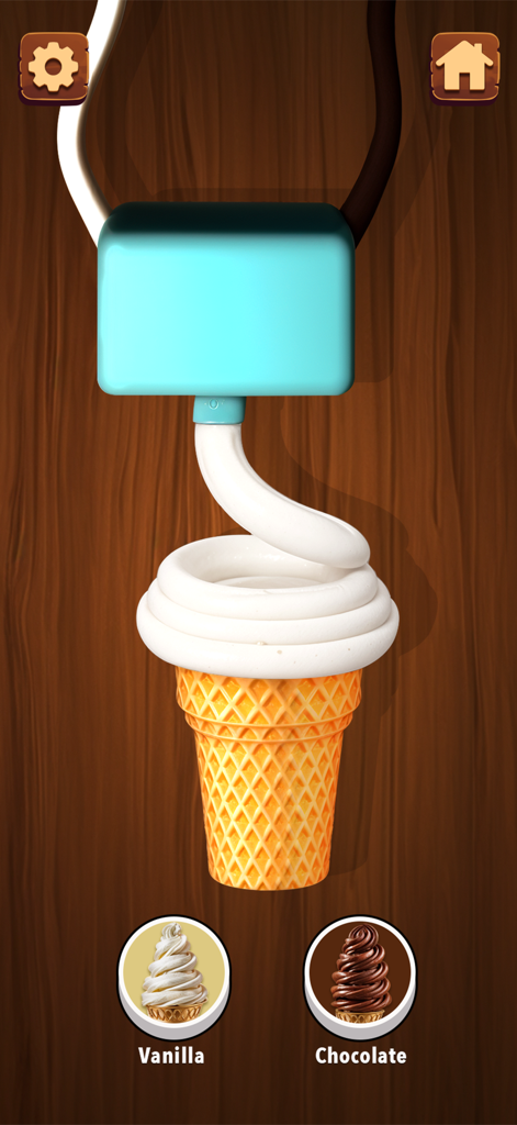 Mini Relaxing Game - pop it - A digital soft serve ice cream machine dispensing vanilla cream into a waffle cone.