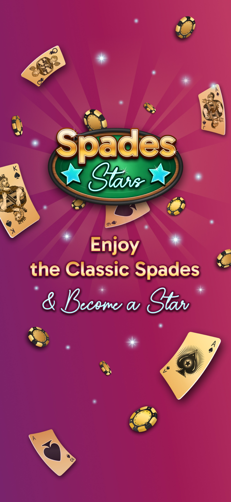 Spades Stars - Card Game - Banner promocional do jogo de cartas Spades Stars com cartas de baralho e estrelas