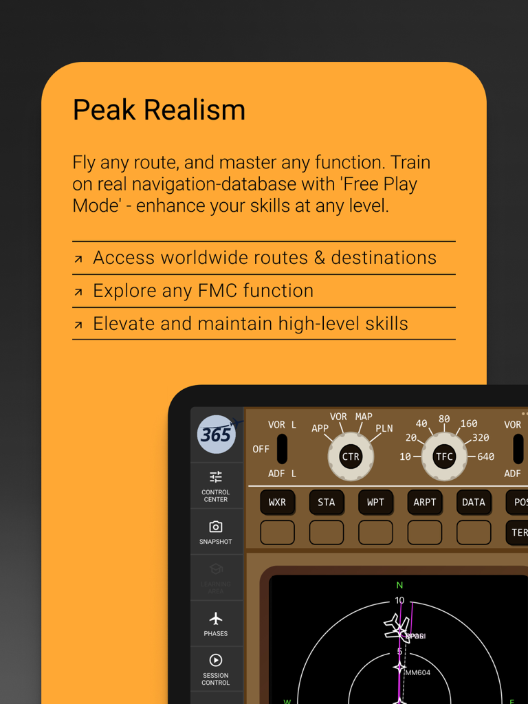 B747 FMS Trainer PRO - B747 FMS Trainer PRO app interface showing realistic flight management system features for pilot training