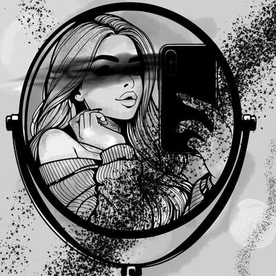 realistic girl taking mirror selfie beautiful