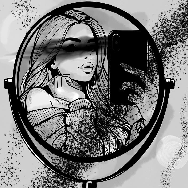 realistic girl taking mirror selfie beautiful