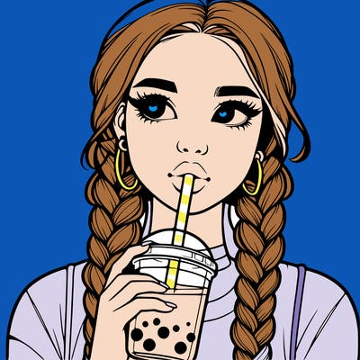 realistic girl with braided hair drinking boba