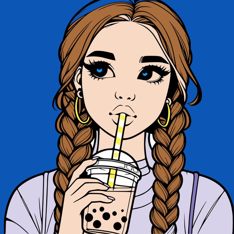 realistic girl with braided hair drinking boba