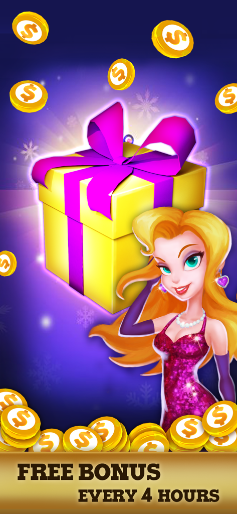 Blackjack 21: Casino Poker - Free bonus reward screen with a gift box and gold coins in Blackjack 21