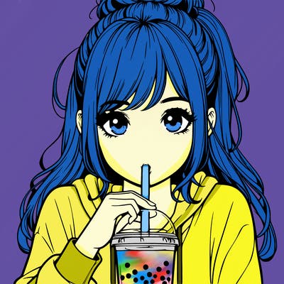 realistic girl drinking realistic boba