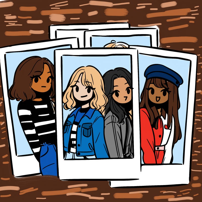 polaroid photo of 4 girls