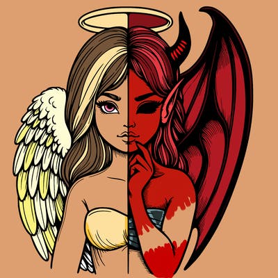 realistic angel half demon