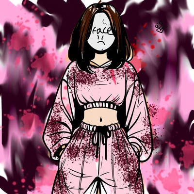 realistic girl faceless with baggy pants and a crop top