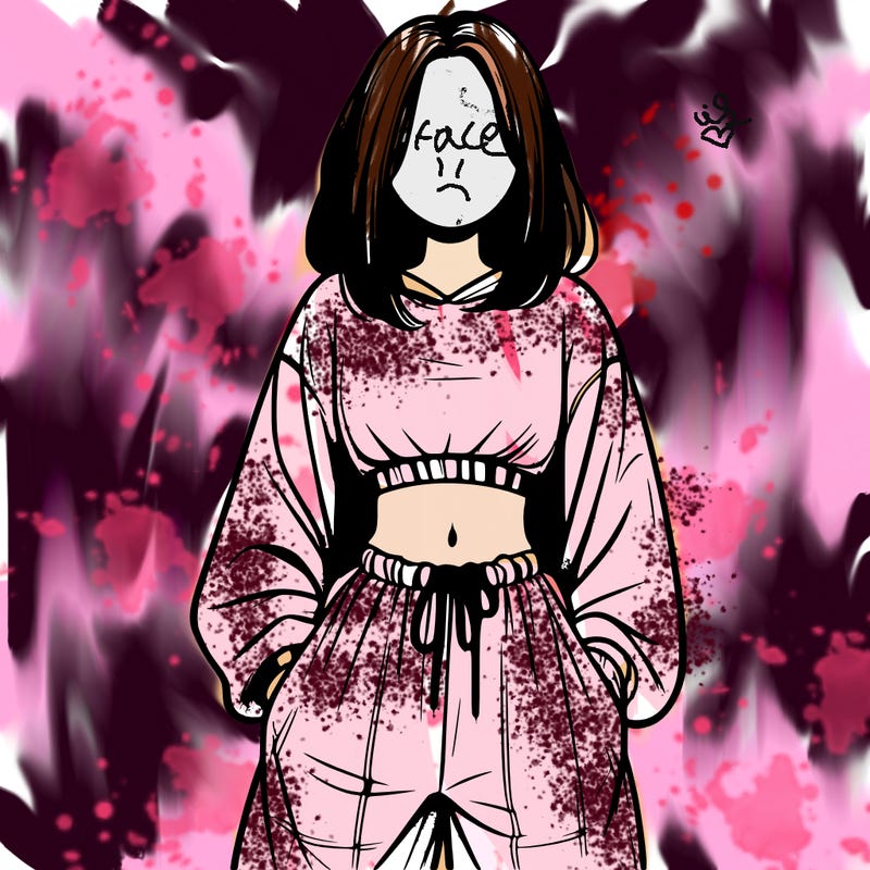 realistic girl faceless with baggy pants and a crop top