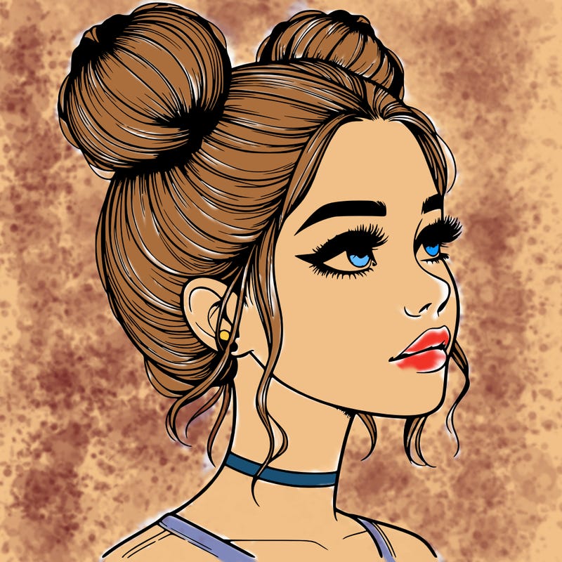 realistic girl with buns on the top of her head