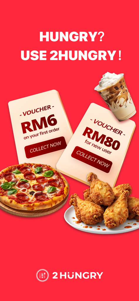 2HUNGRY Delivery once Baijia - 2HUNGRY Delivery app promotional banner with discount vouchers for new users