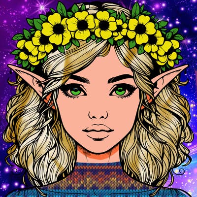 realistic female elf with flower crown