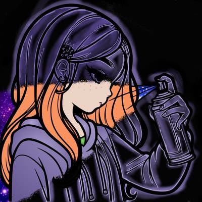 a realistic girl spray painting