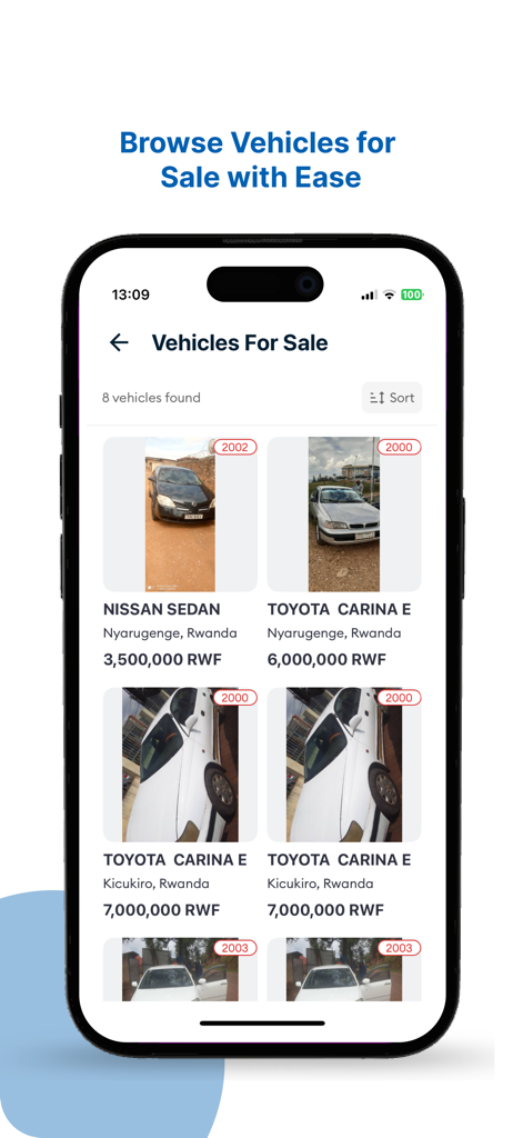 Vipi Transport - Interface of the Vipi Transport app showing a vehicle marketplace with listings for cars and trucks for sale