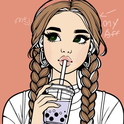 realistic girl with braided hair drinking boba