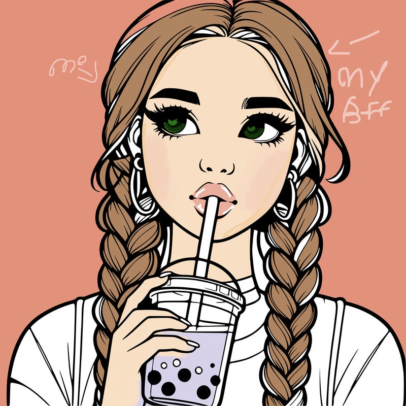 realistic girl with braided hair drinking boba