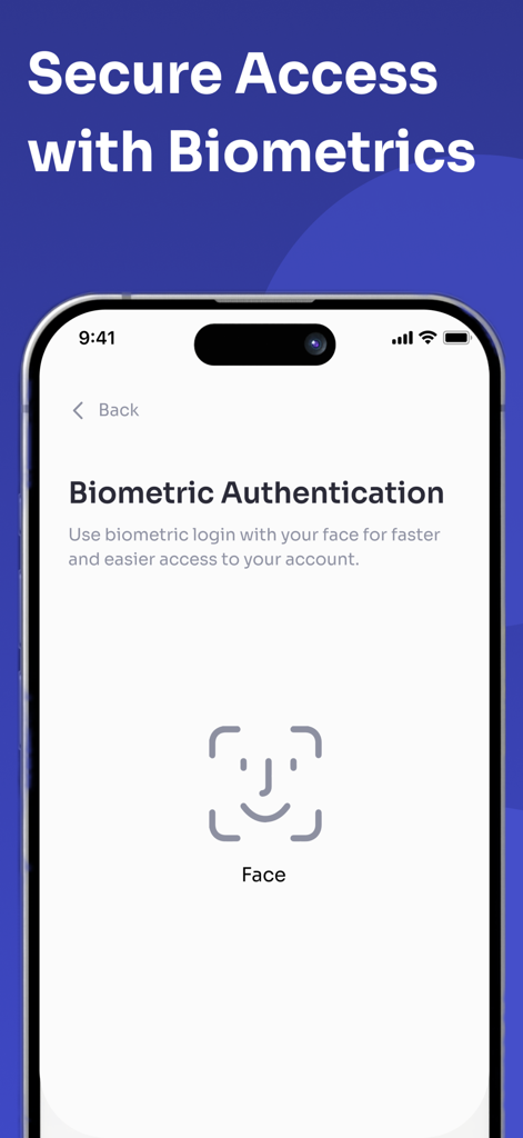 ChughtaiLab - Tela de login segura de reconhecimento facial biométrico para o aplicativo de saúde ChughtaiLab