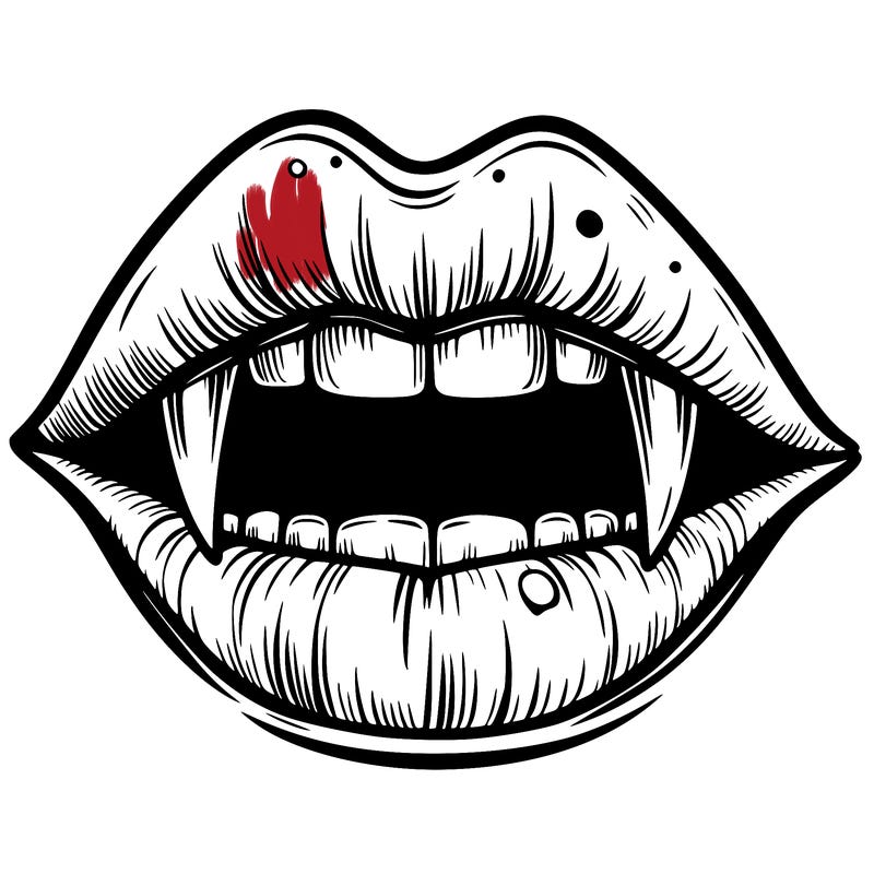 lips with vampire teeth